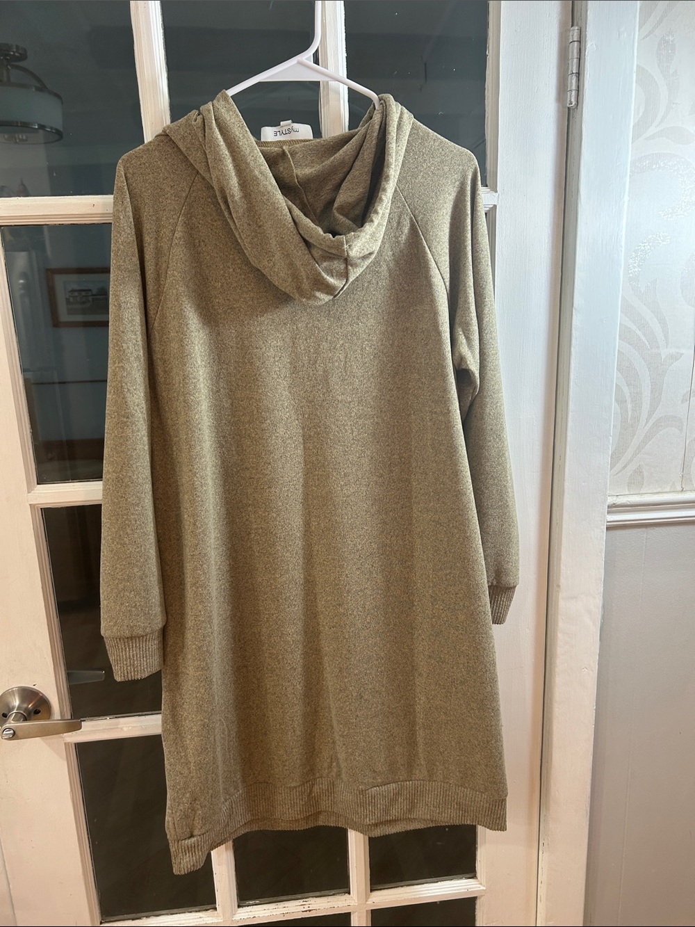 A22.       mySTYLE Hoodie Dress in Heathered Olive - Picture 4 of 4